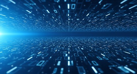 Abstract digital tunnel of binary code, representing data flow and internet connection in a futuristic cyberspace