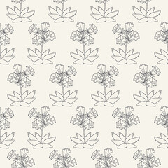 Seamless pattern with black and white canary islands flowers bellflower in vintage millefleur style