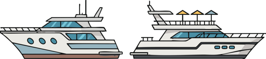 Obraz premium Two yachts sit side by side, docked in a marina, showcasing luxury and maritime lifestyle with their sleek designs and pristine condition.