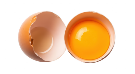Fresh egg yolk and shell isolated on transparent background