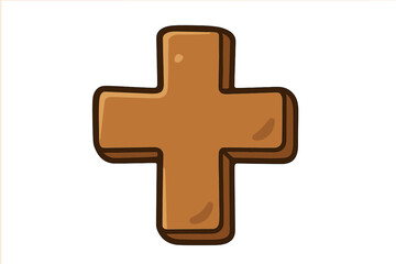 Obraz premium Bronze cross and plus sign vector icon. 3D cartoon illustration of a positive symbol for addition, mathematics, or first aid. Christian religious element. Brown metallic graphic.