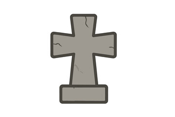 Obraz premium Gravestone cross vector icon. Halloween tombstone illustration. Cartoon grave marker symbol. Cemetery headstone. Death, funeral, and burial concept. Old stone memorial.