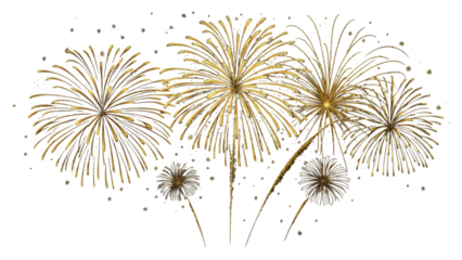 Golden firework texture, thin stroke lines. Isolated png illustration, transparent background. Design for overlay, montage, texture. Happy new year concept