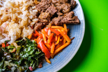 Korean Style Chilli Beef with Rice and Vegetables