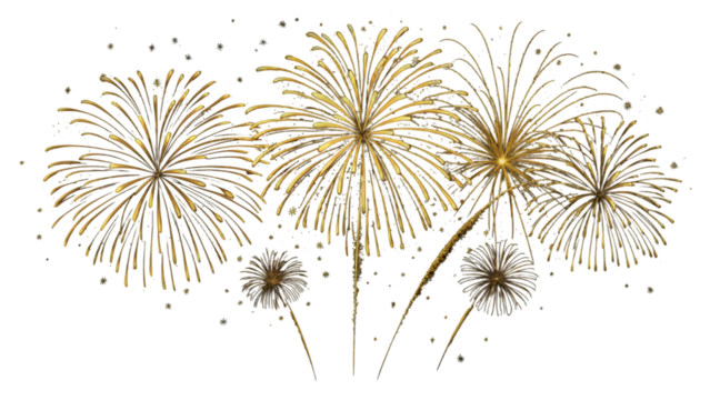 Golden firework texture, thin stroke lines. Isolated png illustration, transparent background. Design for overlay, montage, texture. Happy new year concept - Powered by Adobe