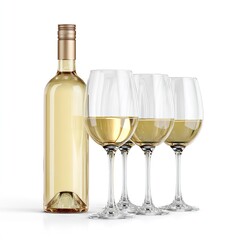 White wine bottle and glasses still life photography for alcohol beverage product presentation and marketing