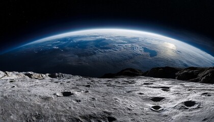 lunar surface view with earth in the distance