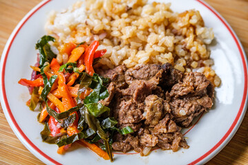 Korean Style Chilli Beef with Rice and Vegetables