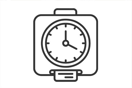 Time clock icon. Punch clock for employee attendance and time tracking. Business concept for work hours, time management, and payroll. Clocking in and out. Line art vector.