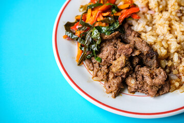 Korean Style Chilli Beef with Rice and Vegetables