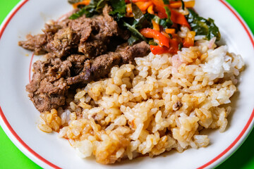 Korean Style Chilli Beef with Rice and Vegetables