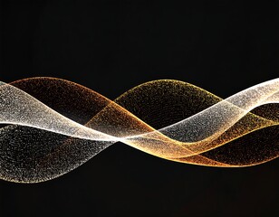 Abstract, flowing, gold and silver waves on black background