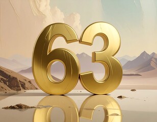 Golden numbers 63 on a desert landscape