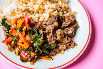 Korean Style Chilli Beef with Rice and Vegetables