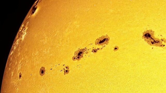 Detailed astronomical image capturing the dynamic and powerful surface of the sun with numerous prominent sunspots.