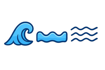 Wave icon set vector illustration. Water symbol collection. Ocean sea surf logo. Cartoon graphic design element. Tsunami, ripple, flow, and aqua signs. Liquid marine stream line icons.