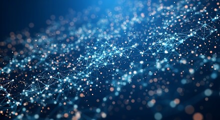 Abstract blue digital network of glowing particles and lines representing data flow and connectivity