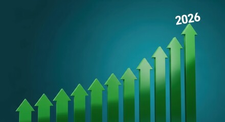 Green Upward Arrows Chart Showing Growth Progression Towards 2026