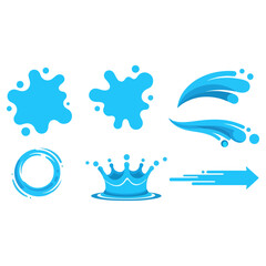 Blue water splash collection, various shapes and forms, vector illustration.