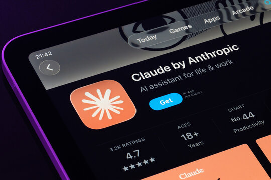 iOS 26 Apple Liquid Glass design on iPad highlights Claude app page in App Store. Stafford, United Kingdom, September 18, 2025.