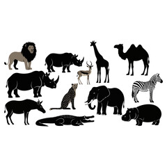 African Wildlife Silhouette Collection - A Diverse Animal Group.