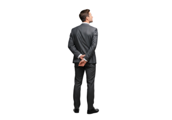 Professional Businessman Standing Thoughtfully Looking Upwards Isolated on Transparent Background