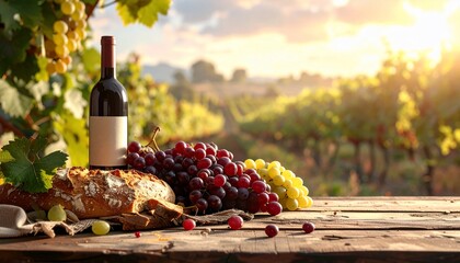 Sunset Vineyard: Wine, Grapes, and Bread
