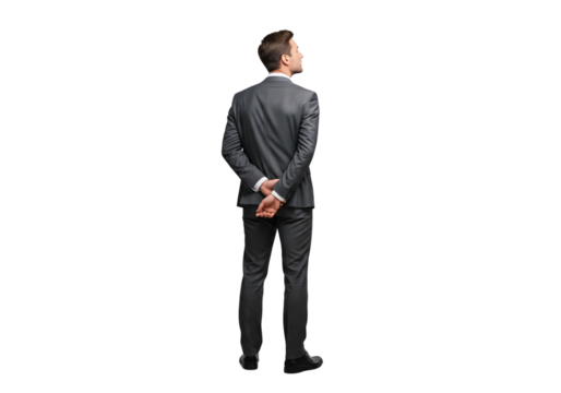Professional Businessman Standing Thoughtfully Looking Upwards Isolated on Transparent Background