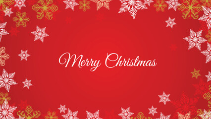 Merry Christmas background with golden and white snowflakes.