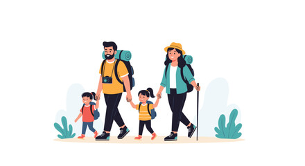 Fototapeta premium Family hiking adventure through scenic trails with children.