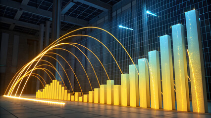 Translucent bar charts with curving light trails