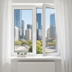 Modern white plastic open window