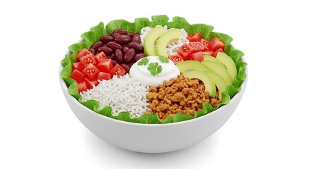 Fresh and delicious taco salad bowl overflowing with healthy ingredients.