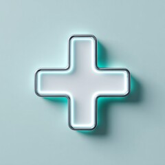 Obraz premium minimal glowing medical cross icon on pastel background, healthcare future style, copyspace