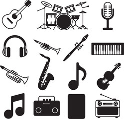 Diverse musical instruments and audio gear icons