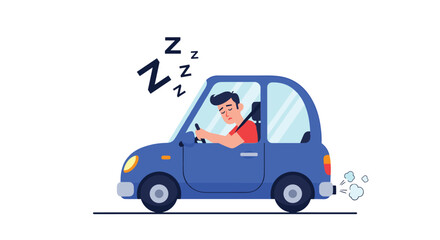 Driver falling asleep while driving a car dangerously.