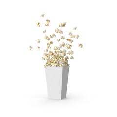 White popcorn box with popcorn flying isolated 3d render png