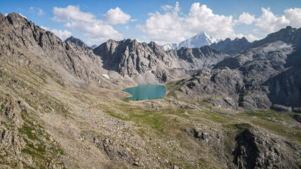 The view of the Boz Uchok Lakes in Kyrgyzstan