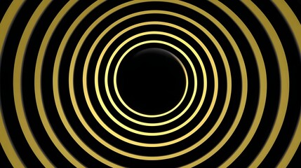 Obraz premium An abstract background featuring a repeating pattern of concentric golden circles creating a swirling, tunnel-like optical illusion.