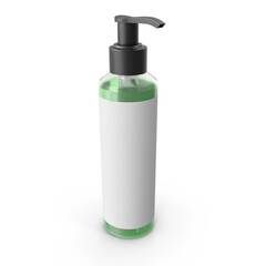 Cosmetic pump bottle mockup with white body and green base