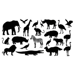 African Wildlife Silhouette Collection - Diverse Animal Silhouettes.