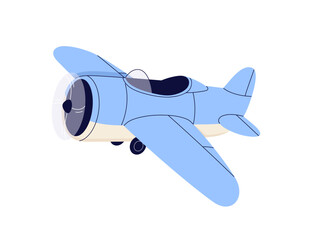 Airplane with propeller. Small retro aircraft, toy transport. Single-engine air plane with wings, cockpit. Flying vehicle for travel, flight. Flat vector illustration isolated on white background © Good Studio