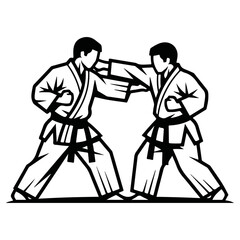 Karate practitioners in action, demonstrating martial arts techniques.