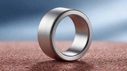 Precision steel bearing ring with brushed metal finish on textured surface for industrial machinery and manufacturing applications