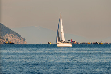 Fototapeta premium Detail of sailing boat in the sea in la spezia