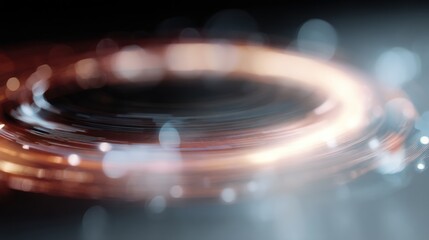 Abstract digital art piece that appears to be a close-up of a circular object. the object is made up of multiple layers of different colors, including orange, pink, and blue.