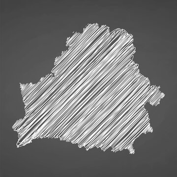 Belarus map hand drawn sketch. Vector concept illustration flag, scribble map. Country map for infographic, brochures and presentations isolated on black background. Vector illustration