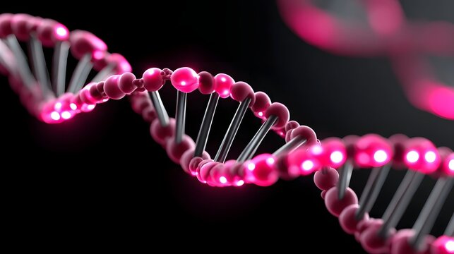 Close-up view of a vibrant, illuminated DNA double-helix structure, symbolizing scientific research, genetic analysis, and medical advancements in a laboratory setting.