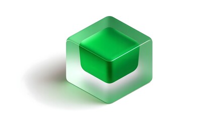 Fototapeta premium A vibrant green glass cube with a transparent, minimalist design and clean, sleek appearance.
