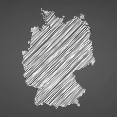 German map hand drawn sketch. Vector concept illustration flag, scribble map. Country map for infographic, brochures and presentations isolated on black background. Vector illustration